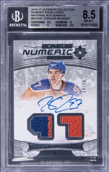 2016/17 Upper Deck Ultimate Collection "Numeric Excellence Material Autographs" Silver #SNEMC Connor McDavid Signed Rookie Patch Card (#13/15) - BGS NM-MT+ 8.5/BGS 9